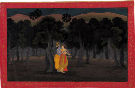 â€˜The Lovers Radha and Krishna in a Palm Groveâ€™; miniature painting from the â€˜Tehri Garhwalâ€™ Gita Â­Govinda (Song of the Cowherds), Punjab Hills, kingdom of Kangra or Guler, circa 1775â€“1780